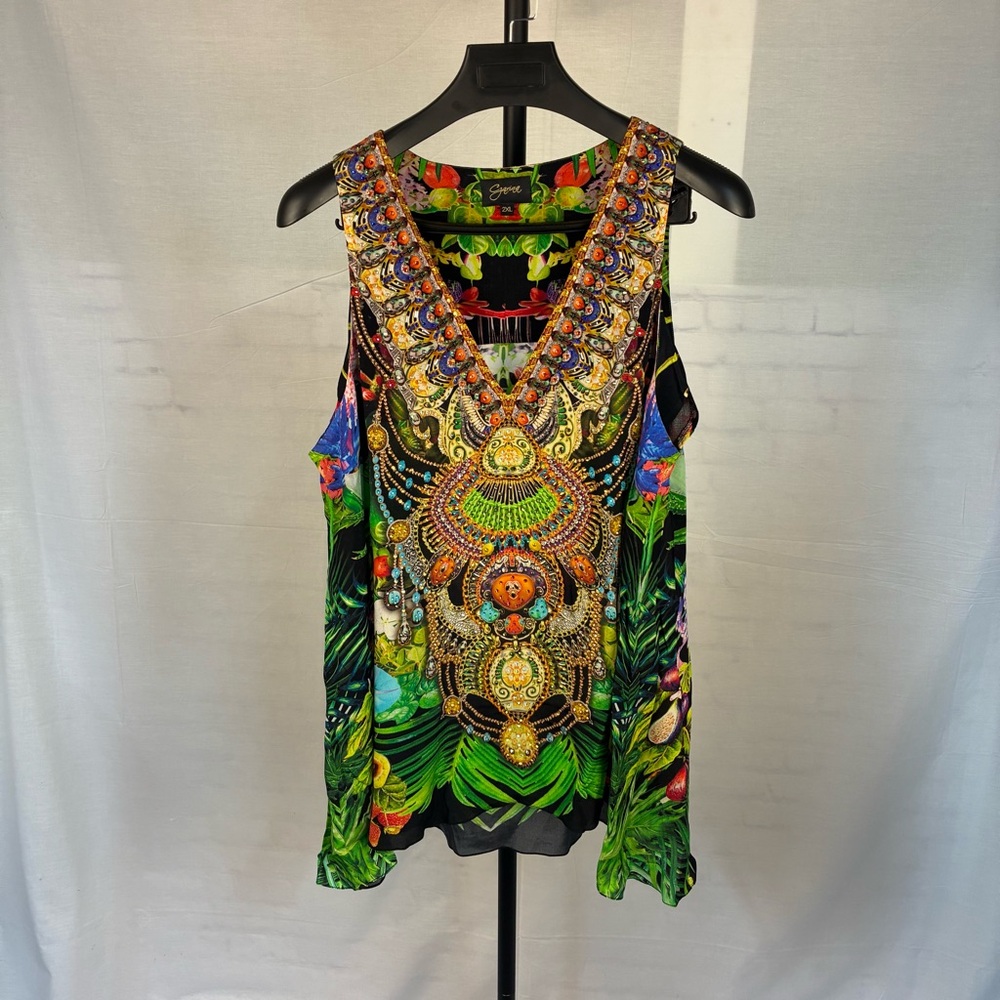 Czarina Silk Floral Beaded Swing Tank 2X